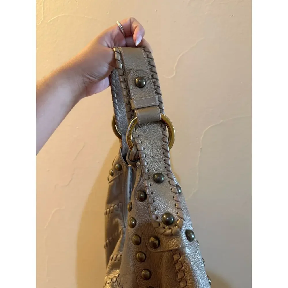 Vintage Isabella Fiore XL Bronze-Gold Studs and Buckles Leather Hobo Bag